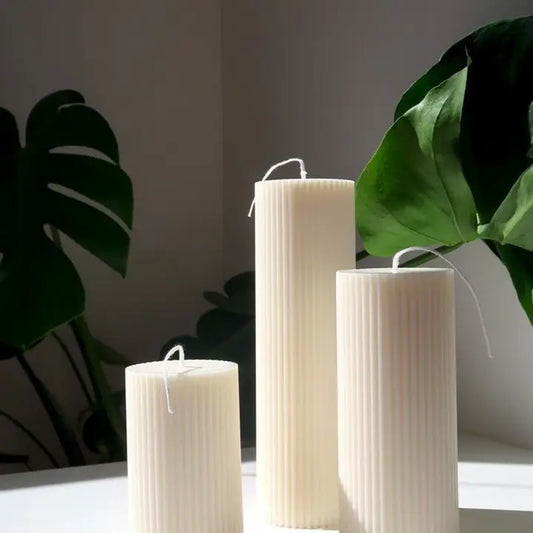 Medium Cream Ribbed Pillar Candle