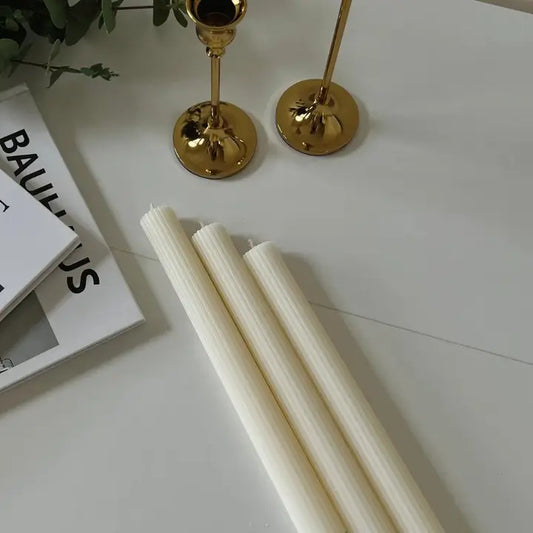 Cream Taper Ribbed Pillar Candle